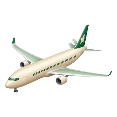 long passenger airplane, fully light beige (milky) color, only dark green (#173e12) inserts, no other colors, simple shapes, Apple emoji style, no text sticker