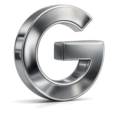 Make this Google icon metallic with a shiny chrome finish, maintaining the 3D look and transparent background. sticker