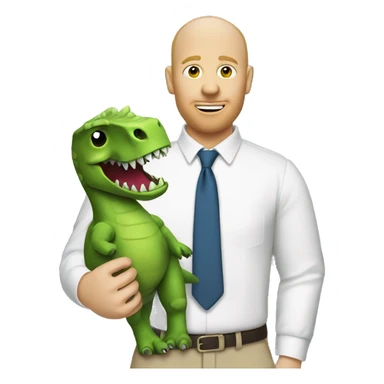 blonde, balding man with a dinosaur sock puppet on his hand sticker
