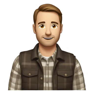 a white 30 year old man with brown hair and stubble in a plaid shirt and gilet  sticker