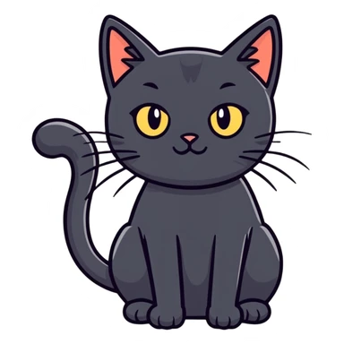 black cat without tail, cartoonish sticker style sticker