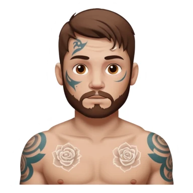 tattoo man, white skintone,brown hair, tattoos on face, more visible, bulky man with tattos on his chest. sticker