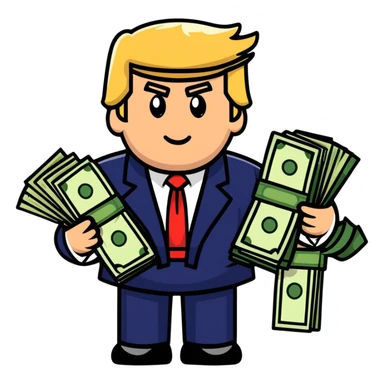 President Trump with piles of money sticker