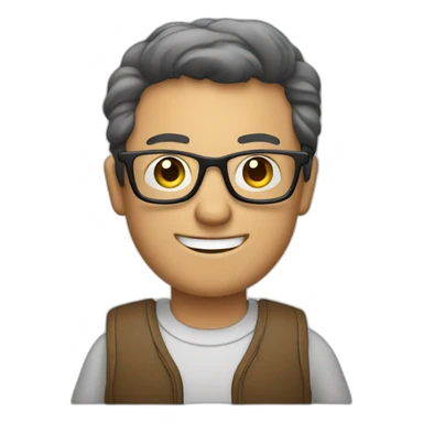 man with glasses and a computer in his right hand and a thumbs-up with his left hand sticker
