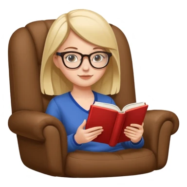 White girl with glasses reading a book in cozy chair  sticker