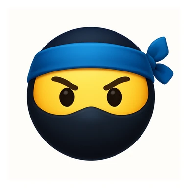 Make the ninja look exactly like the reference image, but only show the face, remove the weapon, and add a blue headband. Keep the emoji style and the same colors. The style is emoji, which is apple style emojis with concise prompts. sticker