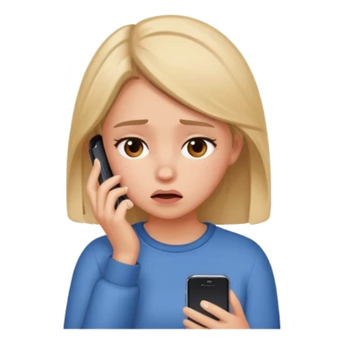 Do you want me to show you a girl looking at her cell phone and feeling embarrassed and in trouble? It's okay to have a question mark emoji like this next to her sticker