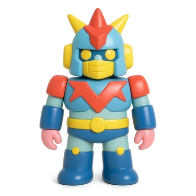 Voltes V robot in a 3D collectible figure style, glossy surface, bold colors sticker