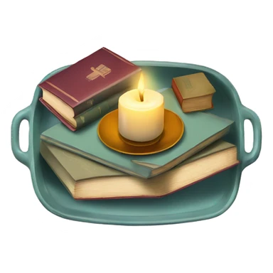 vintage tray with books and candle sticker