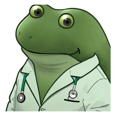bufo frog wearing medical coat, very sad eyes, looking at viewer sticker