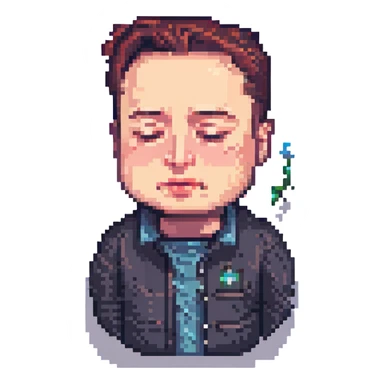 Elon Musk crying, pixel art style, emotional expression sticker