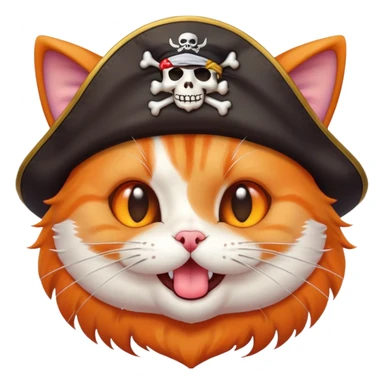 A mischievous cat with a pirate hat sticking out its tongue, kawaii style emoji sticker