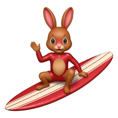 Surfing red glitter rabbit Happy  sticker