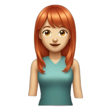 red haired girl with bangs and wink sticker