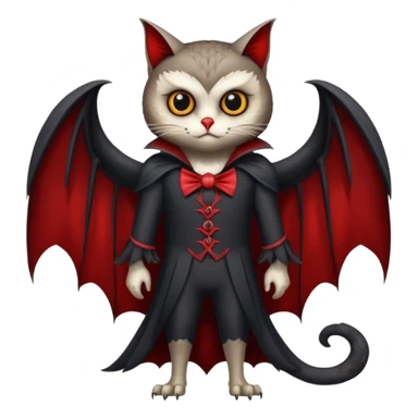 A animal with a Owl body cat head and tail full body vampire suit sticker