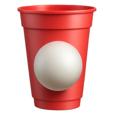 red plastic cup with a white small ball falling in sticker