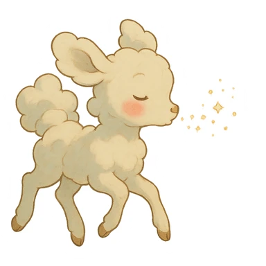 vanilla cloud doe with rosy cheeks, floating and blowing sparkles, ghibli style sticker