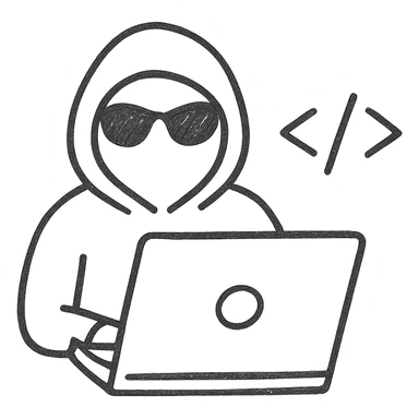 hacker with laptop and code sticker