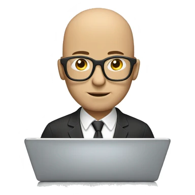 bald man with glasses typing on laptop - focussed sticker
