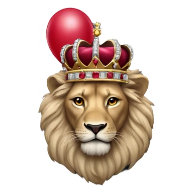 King crown with diamonds and ruby’s lion wearing the crown holding a black balloon  sticker