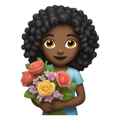 A black curly haired girl holding a bouquet  sticker