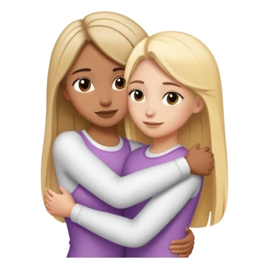 Girl with short straight brown hair hugging a girl with long blonde hair sticker