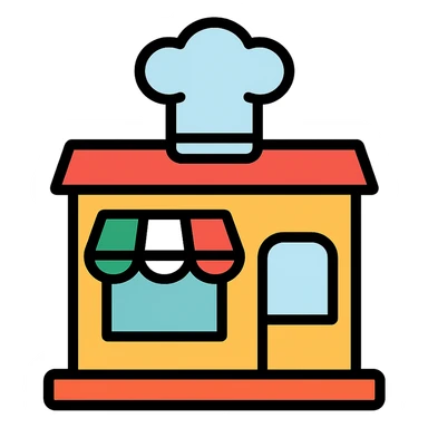 classic Italian restaurant building with chef hat sign sticker