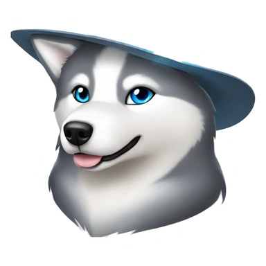 Gray Siberian Husky with blue eyes Jedi holding lightsaber cowboy hat  sticker