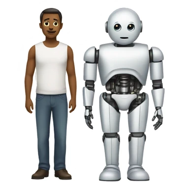 The half of part is a man, the other half is a robot. With map on hand sticker