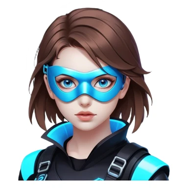 neon cyberpunk style 
girl with brown hair and blue eyes wearing a mask sticker