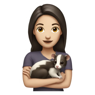 White woman dark brown hair holding opossum sticker