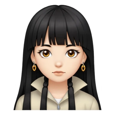 Girl with bangs and brown eyes, long straight black hair with piercings sticker