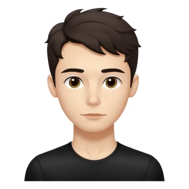 Minimalist emoji of a slender young man doing pilates, smooth rounded face, high cheekbones, almond eyes with dark brows, small button nose, soft lips, defined jawline, tousled dark wavy medium hair, boyish beauty, cute and expressive, flat colors, simple shading. Black accent outfit. sticker