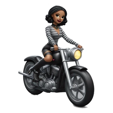 Jeffery New York Lingerie Barbie Wednesday Addams from academy in vertically striped gray and black outfit. riding a wheelie on a hot rod bike sticker