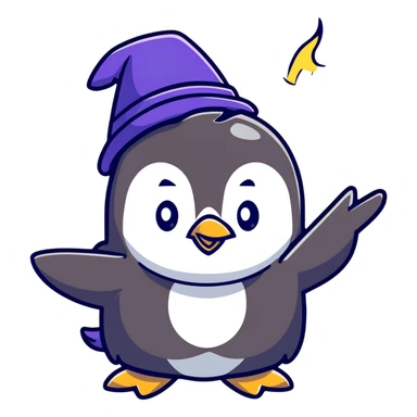 Cute penguin wizard casting spell with sparkling magic sticker
