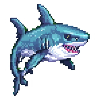 pixel art shark with a black tophat, side view sticker