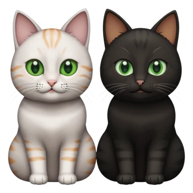 Can you make an emoji of two cats looking at each other, one black with brown eyes and the other gray with green eyes? sticker