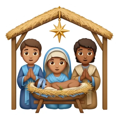 nativity scene in a manger with humans with Mediterranean skin color sticker
