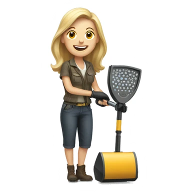 Happy woman holding a metal detector  sticker
