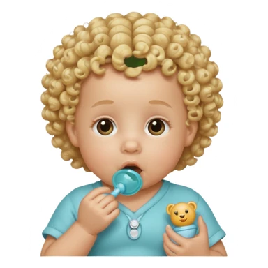 Blonde curly-haired baby, pacifier in mouth sticker