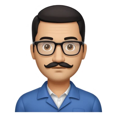 Attractive Hispanic TV host in his mid to late 40s with light brown skin, short straight black hair slicked back with fade on sides, square handsome face with strong jawline, friendly approachable expression, black beard and moustache, wearing glasses sticker