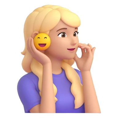 girl listening to viewer, side view, hand to ear, emoji style, with blonde hair sticker