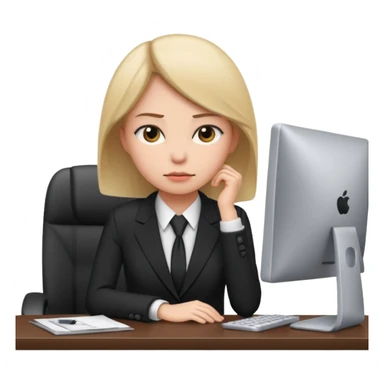 female office worker sad face on computer interview sticker