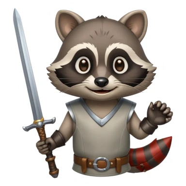 smiling raccoon with a shiny sword sticker