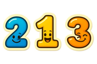 Fix the podium numbers so they are in order 2, 1, 3 from left to right. Keep the cheerful emoji style with vibrant colors and playful expressions. sticker
