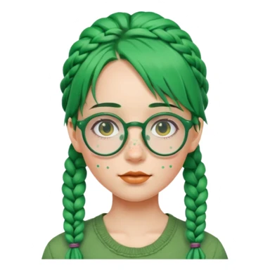 girl with green hairs, braids and spectacle, big visible braids and unique face shape sticker