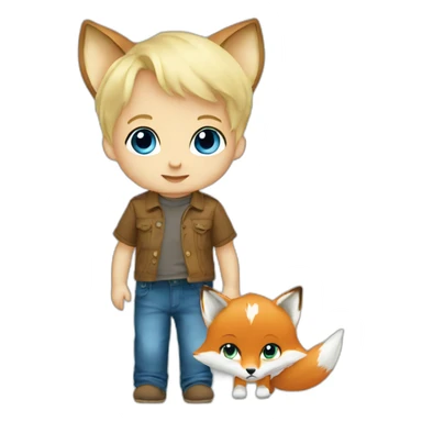 Blond Baby boy blue eyed with fox plush sticker