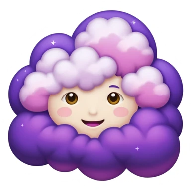 I want a purple cloud that's not like this one ☁️ but has a realistic shape without changing its appearance. The cloud should have a slightly white shaded part and should be starry but still purple/pink. The cloud has to be without face and complete purple. NO FACE sticker