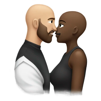 Curvy White brunette kissing muscular black bald man with beard sticker