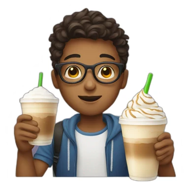boy drinking frappe with glasses sticker